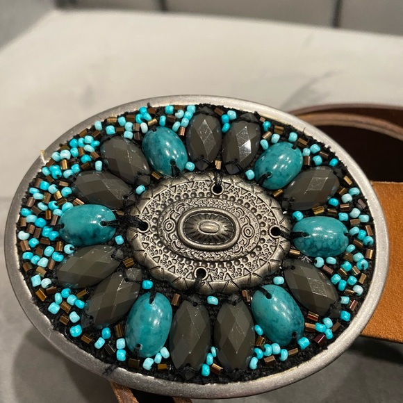 Esprit Oval buckle belt, Women leather belt with blue stones Vintage - Picture 15 of 16